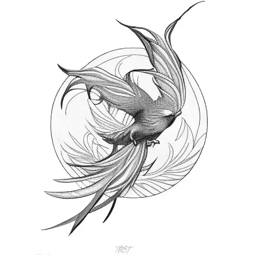 Phoenix Bird With Bird Of Paradise Flower