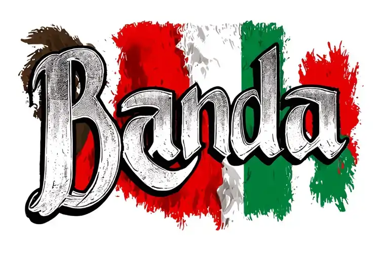 Banda In A Font That Looks Scratchy And In Red And Green Mexican Flag