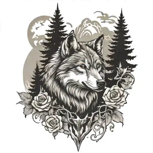 Wolf Tall Trees Mountains Nature And Roses Growing