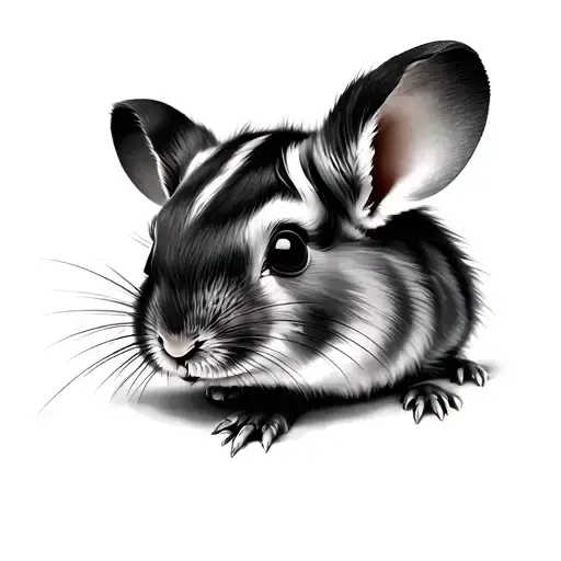 Black And White Tattoo Of Little Chinchilla Realism