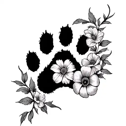 Aster And Morning Glory Vine Around Paw Print