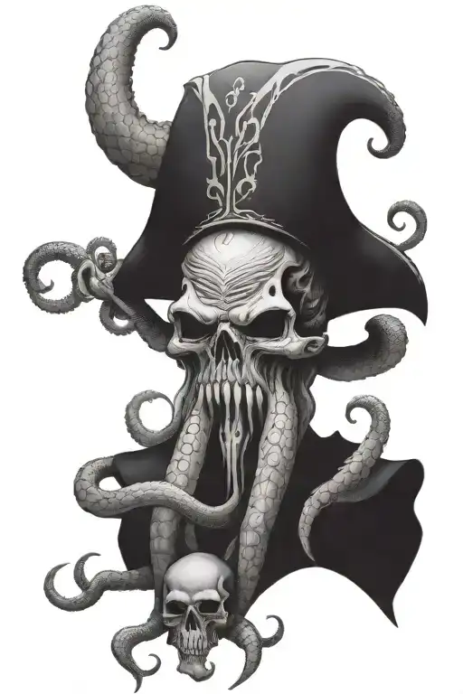 Kraken With Skull Face And Skull In His Hand