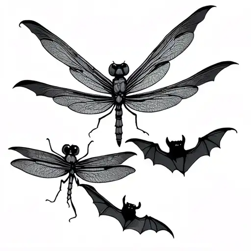 Dragonfly And Bats Flying