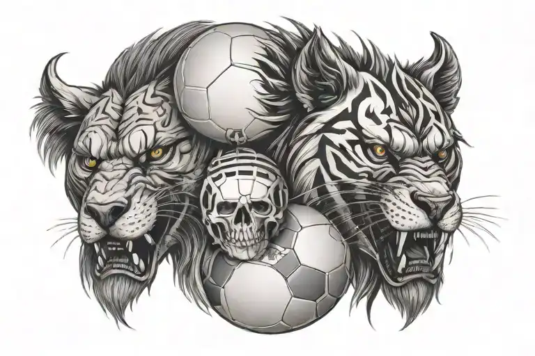 Skull Football 0478 Lion Wolf
