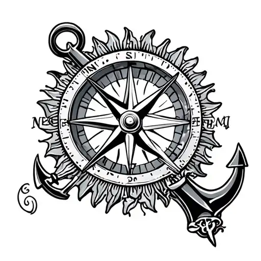 Compass Rose Anchor Sea Sun Gun