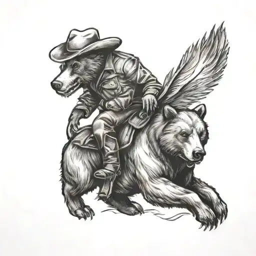 Cowboy Riding Bear