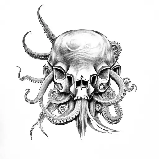 Steampunk Ram Skull With Octopus Tentacles As A Long Beard