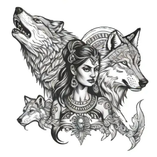 Indian Girl And Wolf