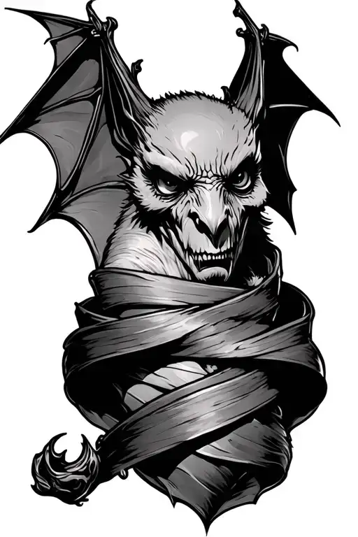 Tattoo Of A Gothic Bat Wrapped