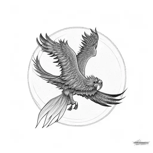 A Majestic Phoenix Soaring Over A Tropical Beach At Sunset