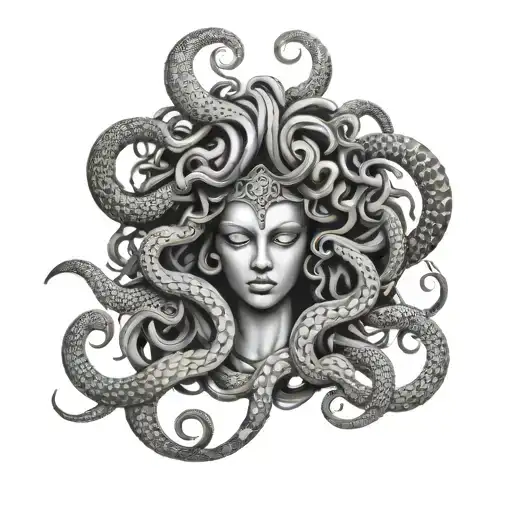 Medusa Tattoo Combined With Tribal Patterns