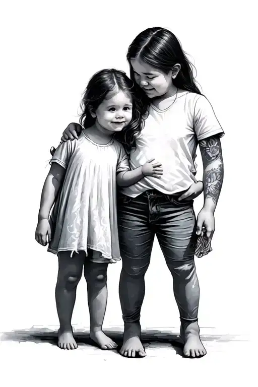 2 Daughters And Father 5 Year Old And Baby Sleeve Forearm