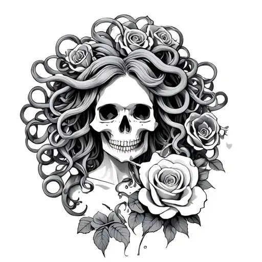 Medusa With Skulls And Roses Intertwined