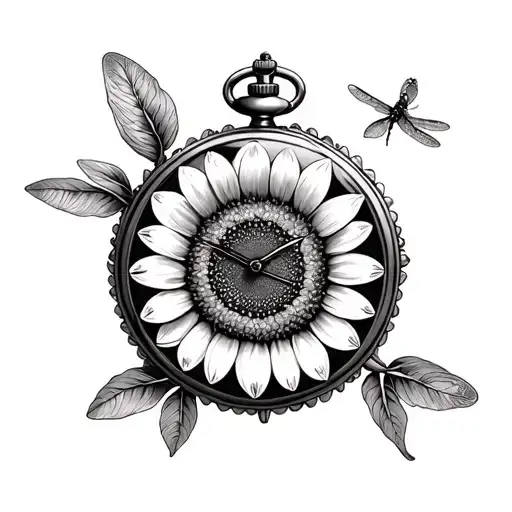 Dragonfly Sunflower Pocket Watch