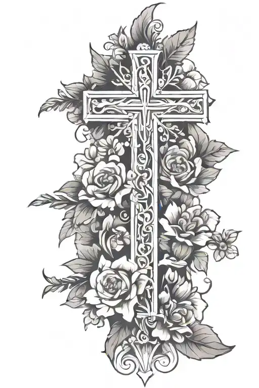 Christian Cross With Flowers