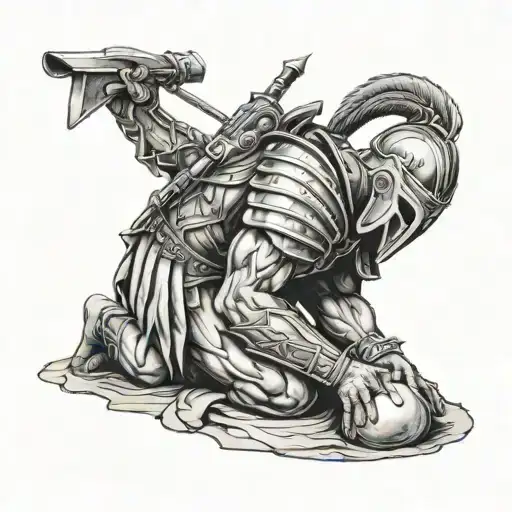 Spartan Warrior Kneeling Praying