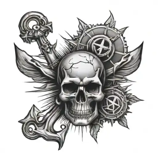 Anchor Palmthree Skull Sun Rays