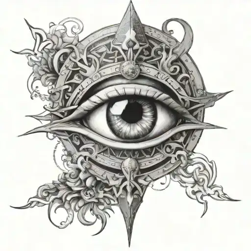 A Mystical Tattoo Of A Third Eye Surrounded By Celestial Elements And Dark Symbolism