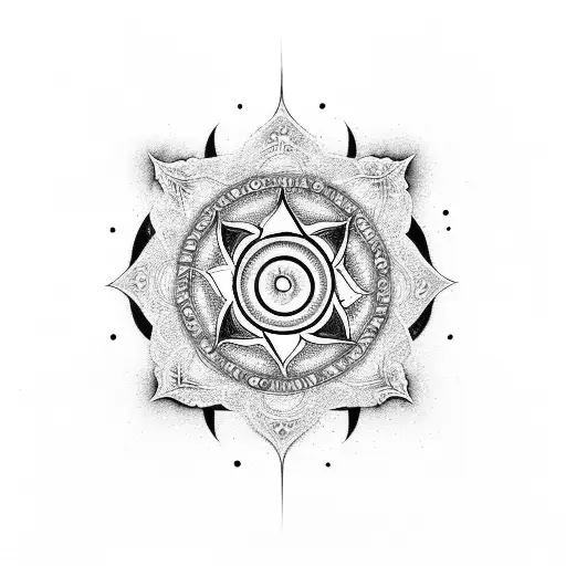 A Chakra Symbol Formed By Mountain Peaks In A Black-grey Style