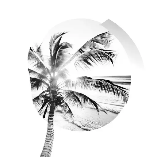 Beach Palm Trees Setting Sun