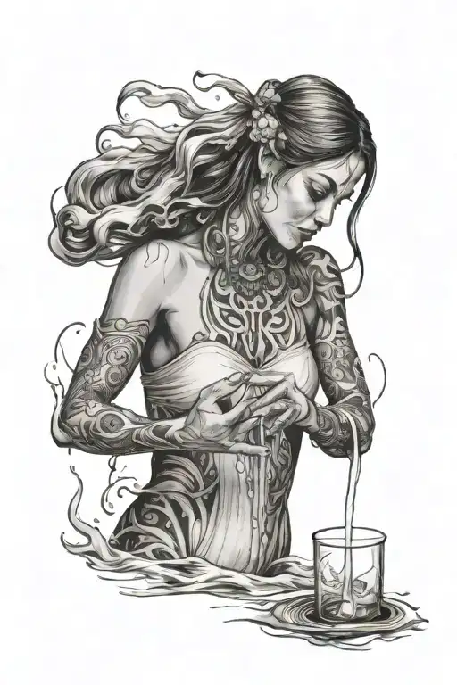Aquarian Woman Pouring Water From A Pale Onto Everything Beneather Her