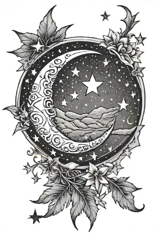 Crescent Moon Surrounded By Stars