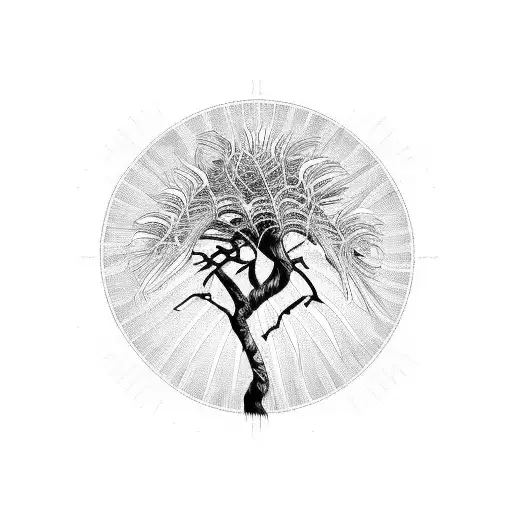 A Majestic Palm Tree With Intricate Leaf Patterns Against A Setting Sun Backdrop