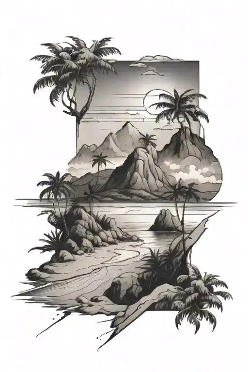 Beach Landscape With Hill Overlooking