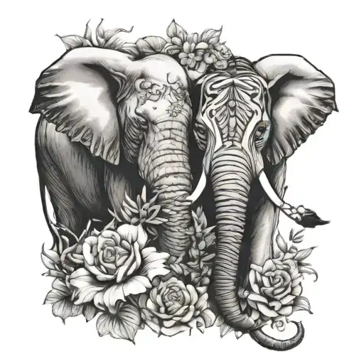 Elephant And Tiger With Flowers Stenil