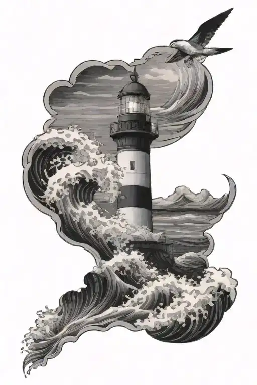 Lighthouse Standing Tall Amidst Waves Crashing