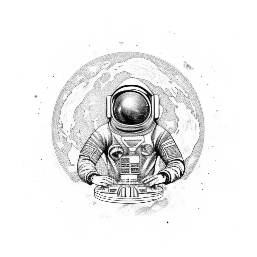 An Astronaut Dj Mixing Cosmic Tunes Under A Vibrant Sunset