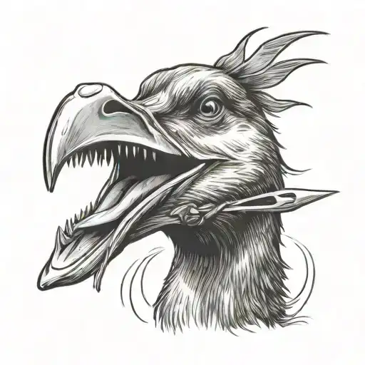 Goose Holding Different Melee Weapons In Mouth