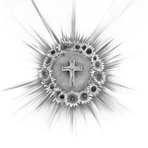Christian Cross With Sunflowers