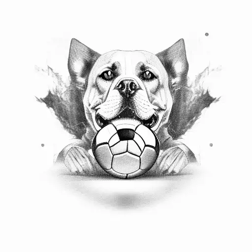 A Black-grey Tattoo Of A Football Morphing Into A Dog
