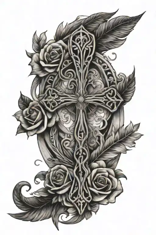 Ankh On A Bed Of Roses With Feathers