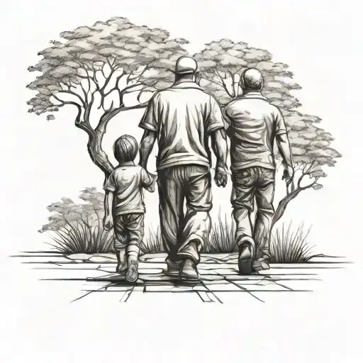 Father And Sons Walking