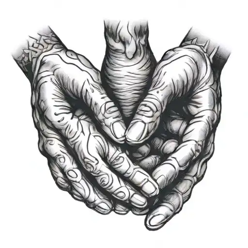 Children Holding Hands With Their Father