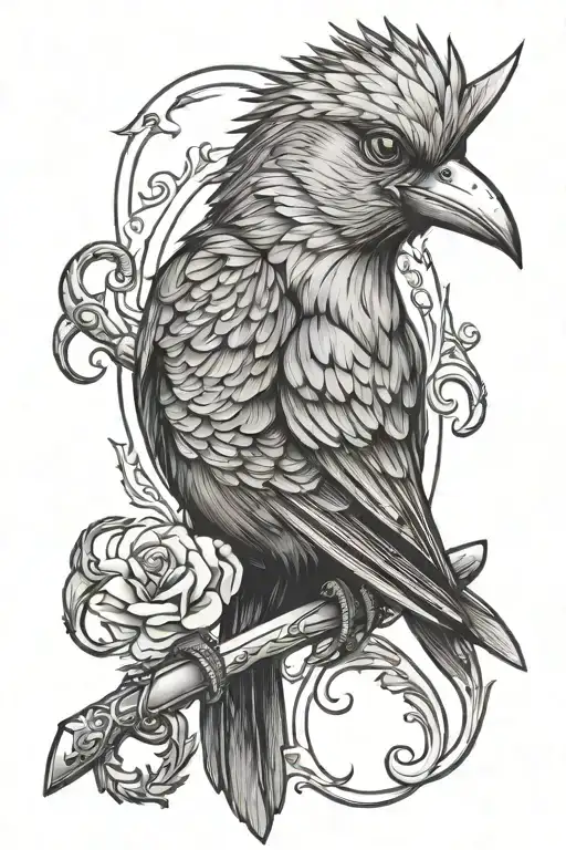 Bird Holding Dagger With Beak