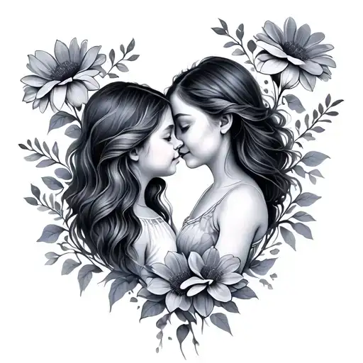 Mother And Daughter With Flowers Growing