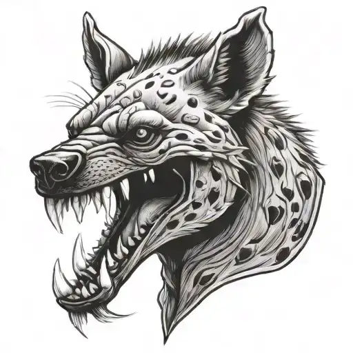 Hyena Skull With Dagger Going Through Mouth Open