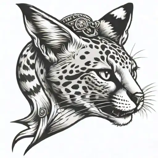 Serval Skull With Dagger Going Through Top Of Head And Out Of The Mouth