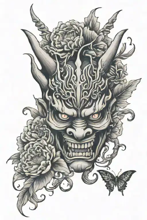 Oni Mask Floral Butter Fly