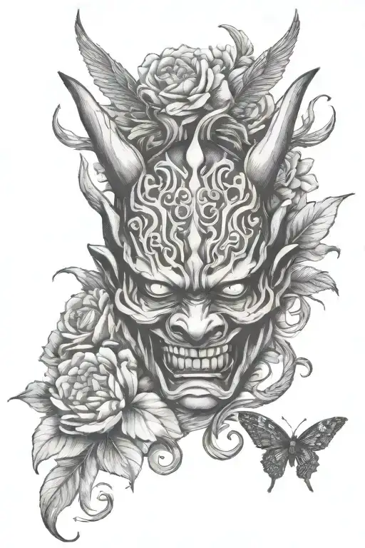 Oni Mask Floral Butter Fly Me To The Moon