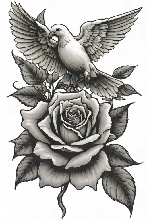 Rose White Dove Mid Flight