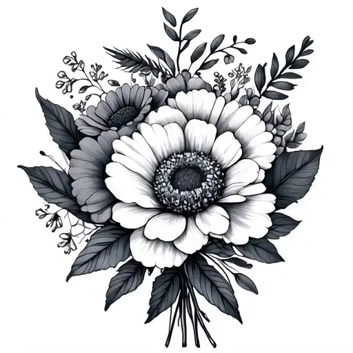 February And August Birth Flower Bouquet Tied Thin Line