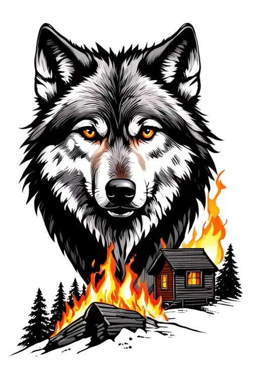 Wolf In Landscape With Campers Fire Is Only Color