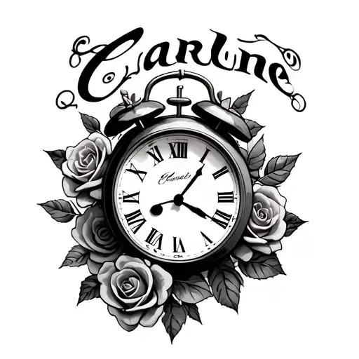 The Name Carline With A Time Clock And Roses