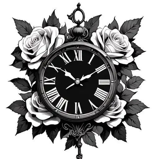 Clock With Roman Numerals Surrounded With Roses