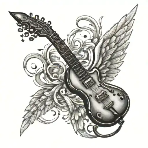 Music Notes And Angel Wing And Paint Brush