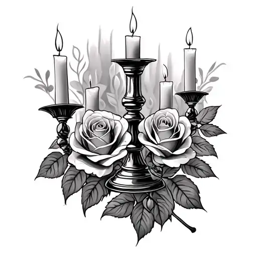 Give Me A Half Sleeve Tattoo Of A Lit Candlestick With Roses In The Background